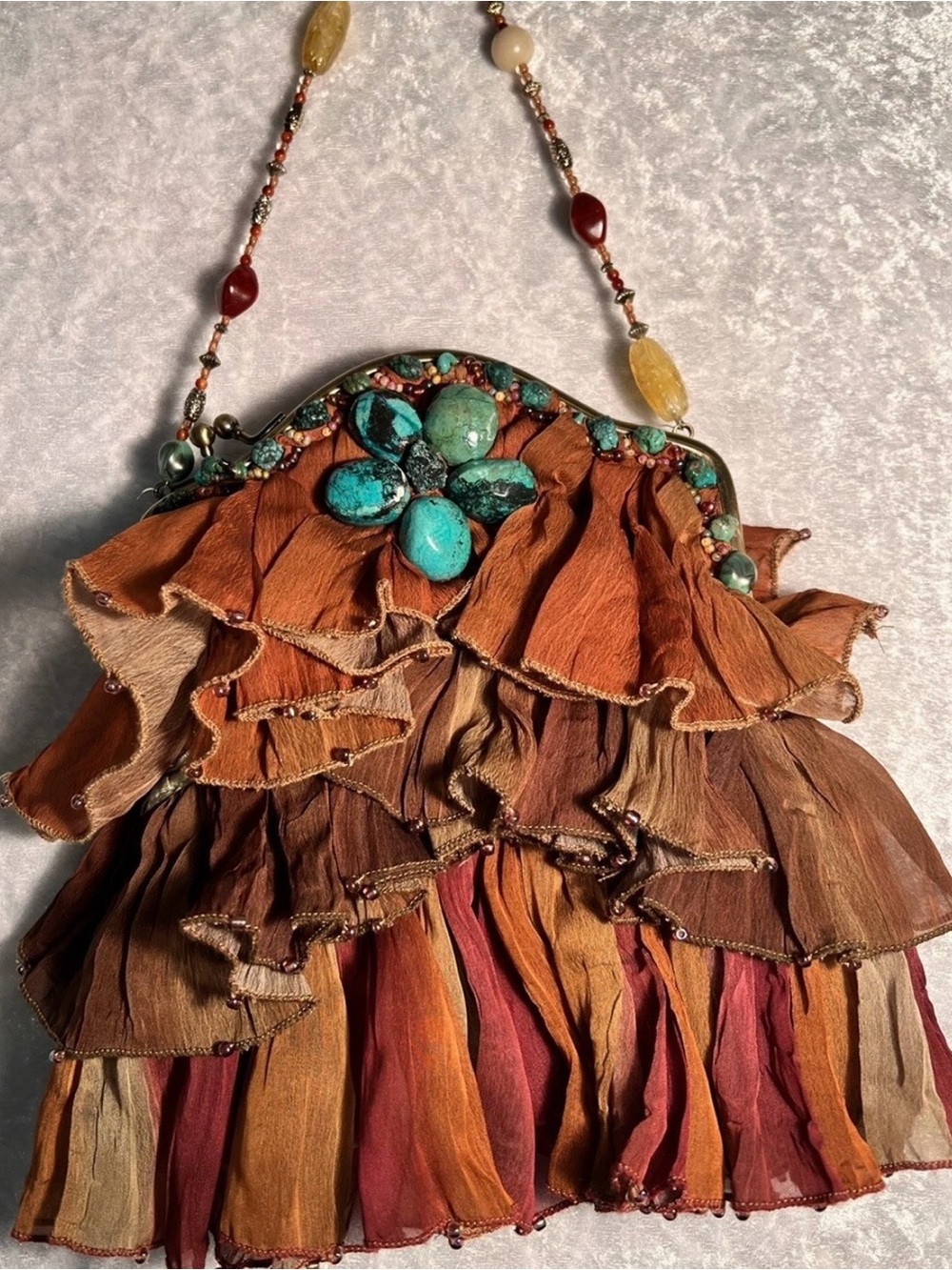Mary Frances Multicolor Ruffled Crossbody with Turquoise Bead Accents - Picture 2 of 11